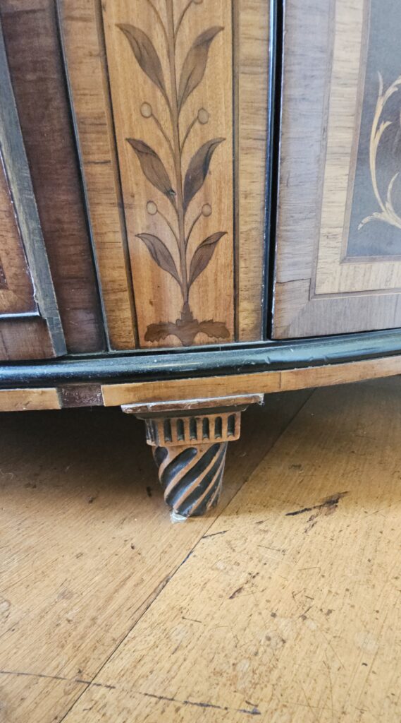 Leg repair to a historically significant commode